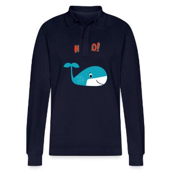 Happy Whale Says Hello - Gift Idea - Stanley/Stella Organic Unisex Long-Sleeved Polo Shirt Prepster - navy - Front - Anna (173cm)