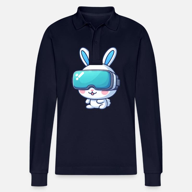 VR-Gaming Hase: Virtuelle Abenteuer - Stanley/Stella Unisex Bio-Langarm-Poloshirt Prepster - Navy