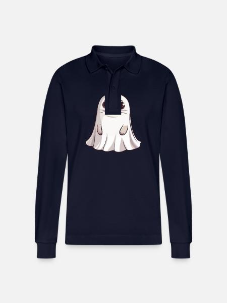 Seal Animal Halloween Funny Ghost - Stanley/Stella Organic Unisex Long-Sleeved Polo Shirt Prepster - navy