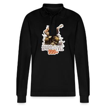 Barde Level 999 – Metal Ork RPG Design - Stanley/Stella Unisex Bio-Langarm-Poloshirt Prepster - Schwarz - Vorne - Anna (173cm) & Nico (186cm)