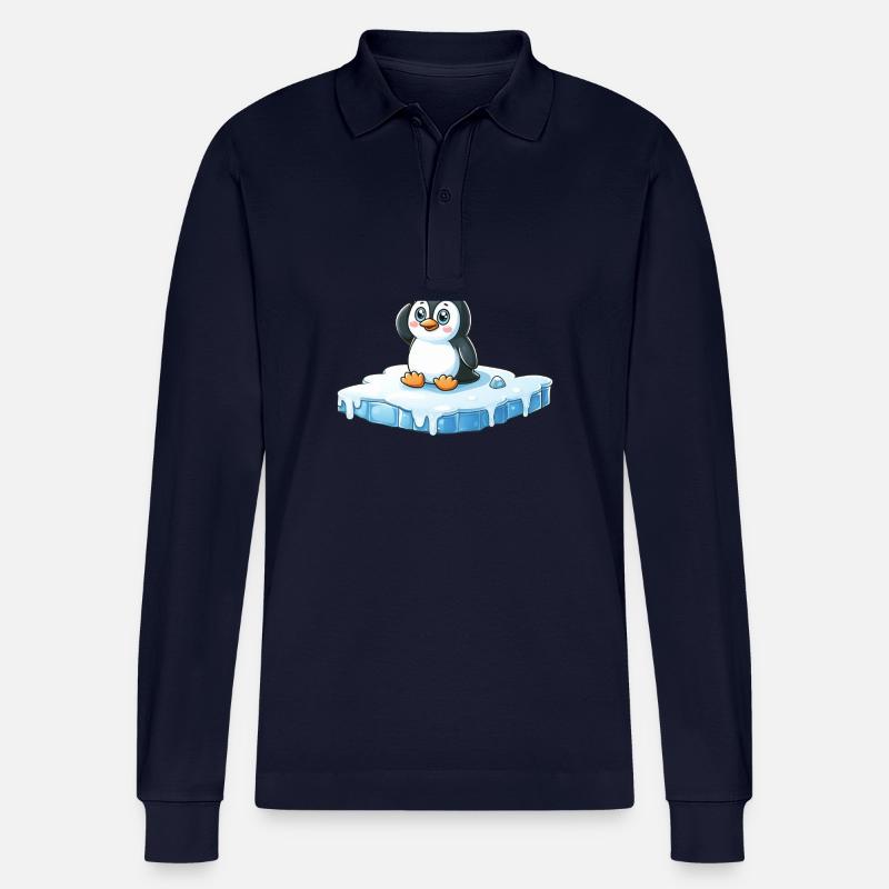 Pinguin und schmelzendes Eis - Stanley/Stella Unisex Bio-Langarm-Poloshirt Prepster - Navy