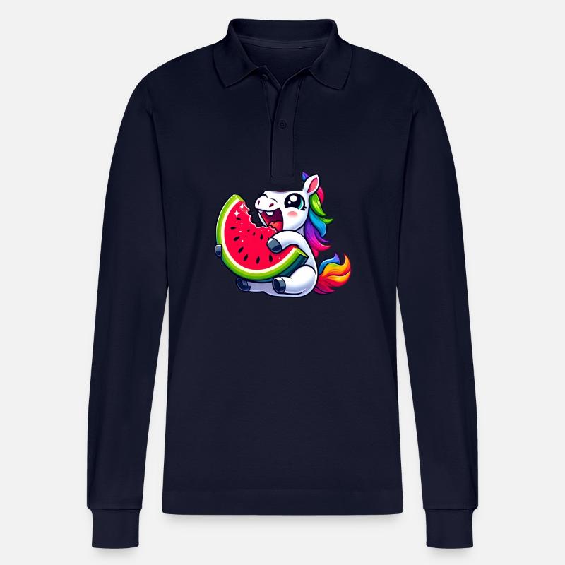 Einhorn Wassermelone Sommerdesign - Stanley/Stella Unisex Bio-Langarm-Poloshirt Prepster - Navy