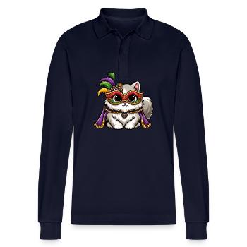 Mardi Gras Perserkatze Maskierte Katzenverkleidung - Stanley/Stella Unisex Bio-Langarm-Poloshirt Prepster - Navy - Vorne - Anna (173cm)