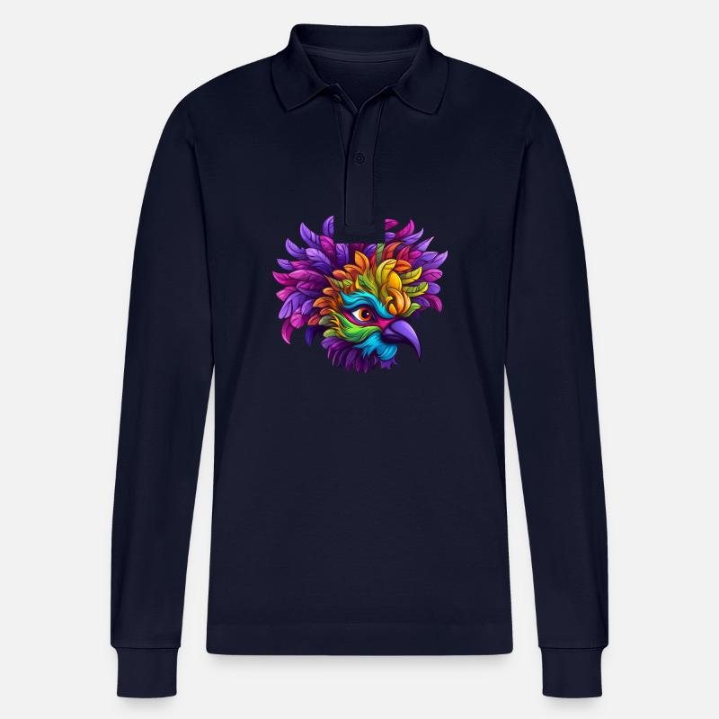 Flamingo Mardi Gras Maske - Stanley/Stella Unisex Bio-Langarm-Poloshirt Prepster - Navy