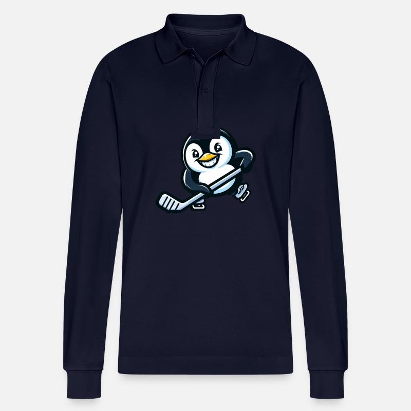 Cooler Pinguin Eishockey - Stanley/Stella Unisex Bio-Langarm-Poloshirt Prepster - Navy