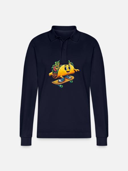 Taco Skater Skateboard Divertimento Messicano - Polo a manica lunga ecologica unisex Prepster di Stanley/Stella - navy