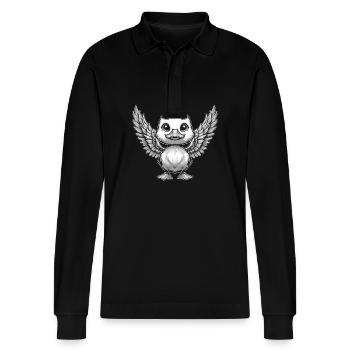Ente Erpel Engel Zeichnung Klassisch - Stanley/Stella Unisex Bio-Langarm-Poloshirt Prepster - Schwarz - Vorne - Anna (173cm) & Nico (186cm)