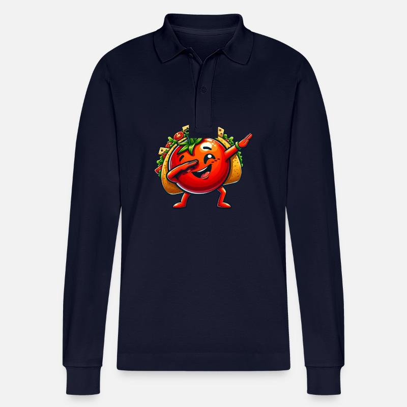 Taco mit Tomate Dabbing Comic - Stanley/Stella Unisex Bio-Langarm-Poloshirt Prepster - Navy
