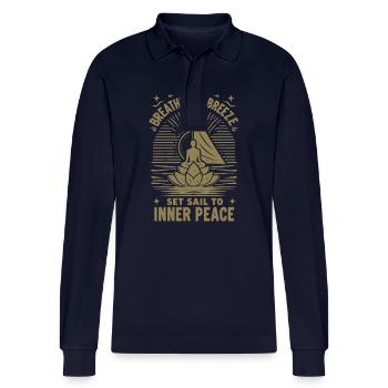 Segeln Yoga The Breeze Inner Peace - Stanley/Stella Unisex Bio-Langarm-Poloshirt Prepster - Navy - Vorne - Anna (173cm)