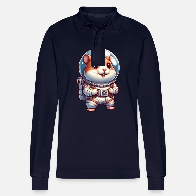 Mignon hamster astronaute dans l’espace - Polo à manches longues bio PREPSTER Stanley/Stella Unisexe - bleu marine