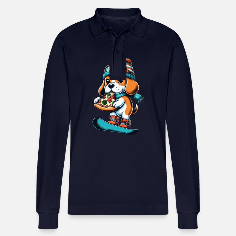 Beagle Snowboarder: Pizza-Abfahrt - Stanley/Stella Unisex Bio-Langarm-Poloshirt Prepster - Navy