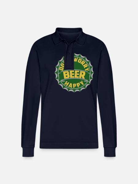 DON'T WORRY BEER HAPPY - Stanley/Stella Organic Unisex Long-Sleeved Polo Shirt Prepster - navy