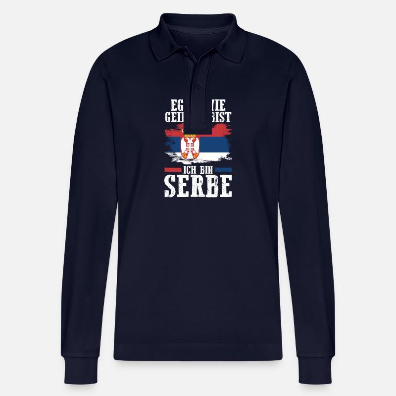 Serben Serbisch Serbien - Stanley/Stella Unisex Bio-Langarm-Poloshirt Prepster - Navy