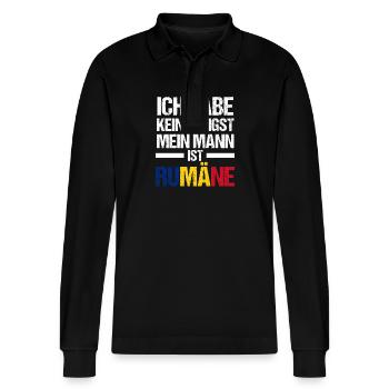 Romanians Romania - Stanley/Stella Organic Unisex Long-Sleeved Polo Shirt Prepster - black - Front - Anna (173cm) & Nico (186cm)