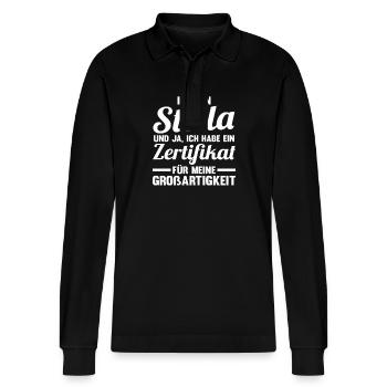 First name Stella - Stanley/Stella Organic Unisex Long-Sleeved Polo Shirt Prepster - black - Front - Anna (173cm) & Nico (186cm)