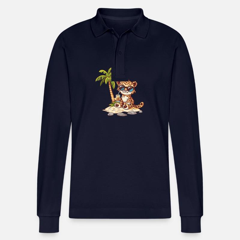 Leopard Sommer Strand Comic - Stanley/Stella Unisex Bio-Langarm-Poloshirt Prepster - Navy