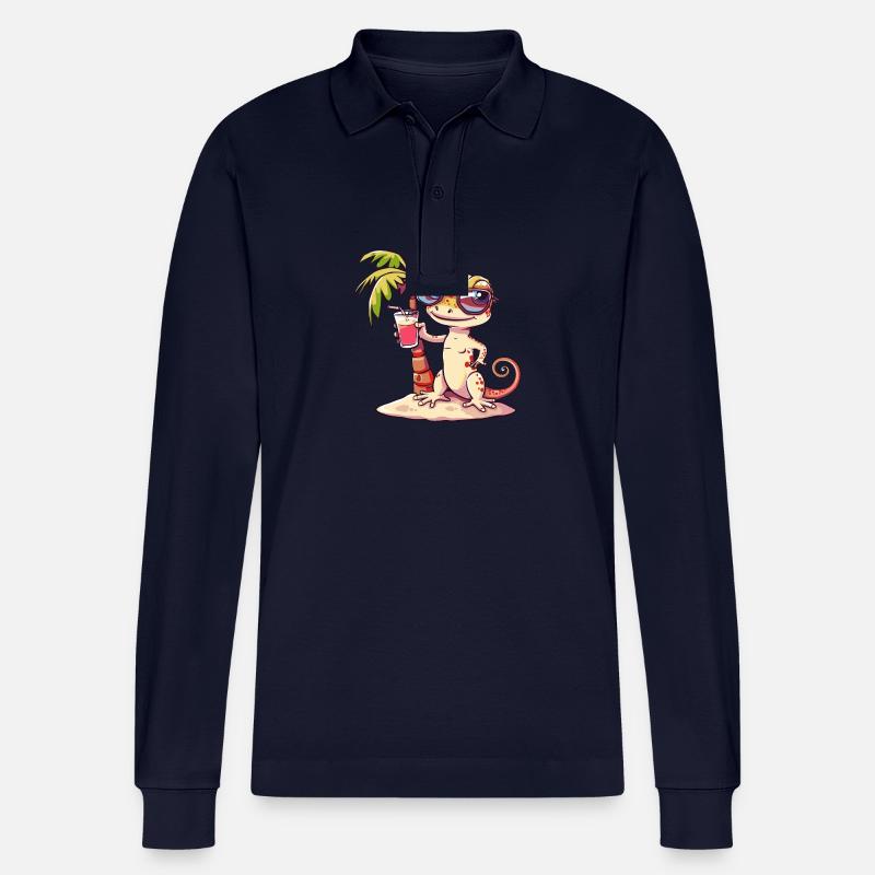 Echse Sommer Strand Comic - Stanley/Stella Unisex Bio-Langarm-Poloshirt Prepster - Navy