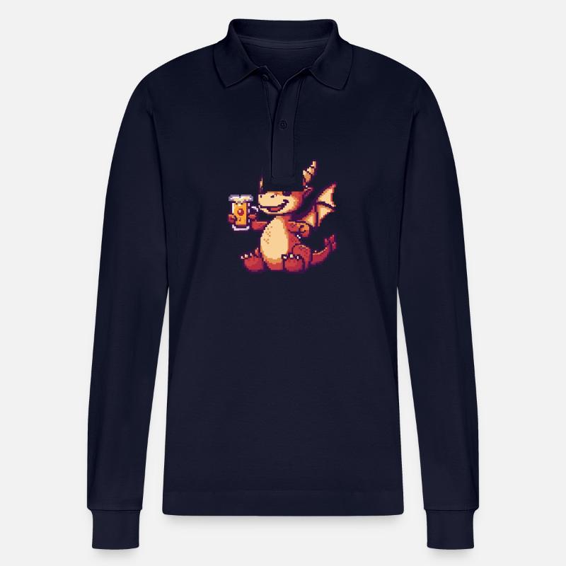 Drache Bier Pixel - Stanley/Stella Unisex Bio-Langarm-Poloshirt Prepster - Navy