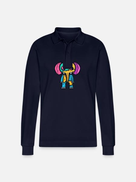 Elephant Halloween Animal - Stanley/Stella Organic Unisex Long-Sleeved Polo Shirt Prepster - navy
