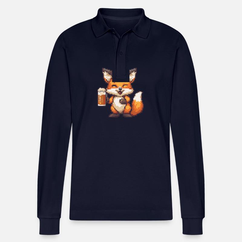 Fox bière pixel - Polo à manches longues bio PREPSTER Stanley/Stella Unisexe - bleu marine