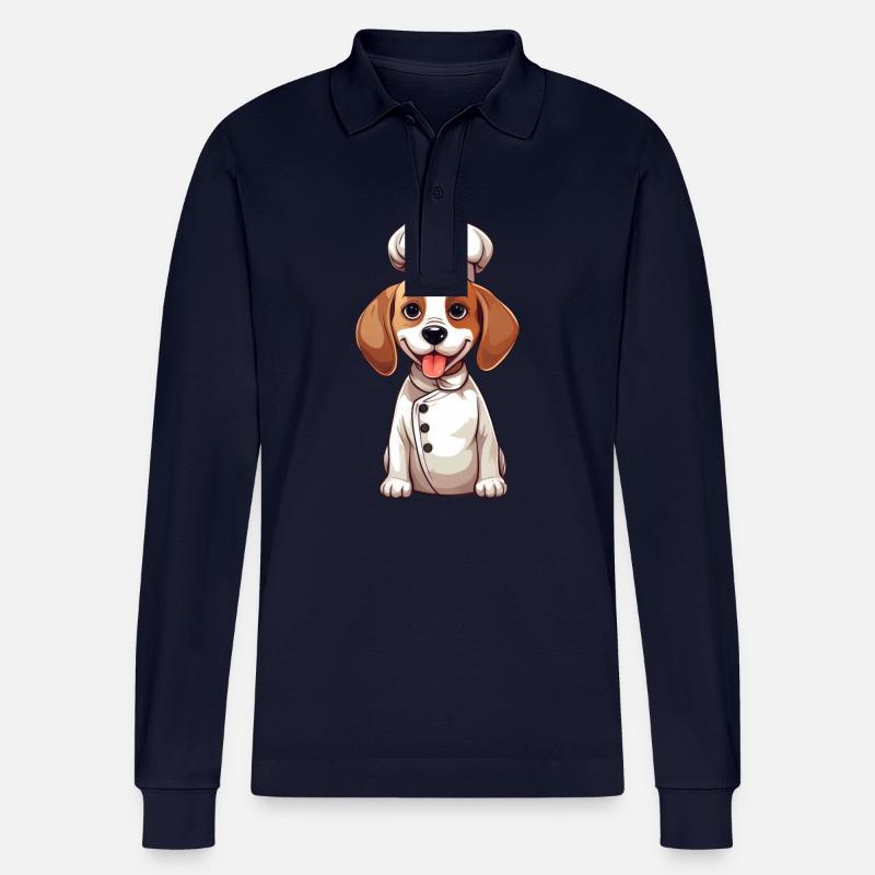 Cute Beagle Chef Comic Design - Stanley/Stella Organic Unisex Long-Sleeved Polo Shirt Prepster - navy