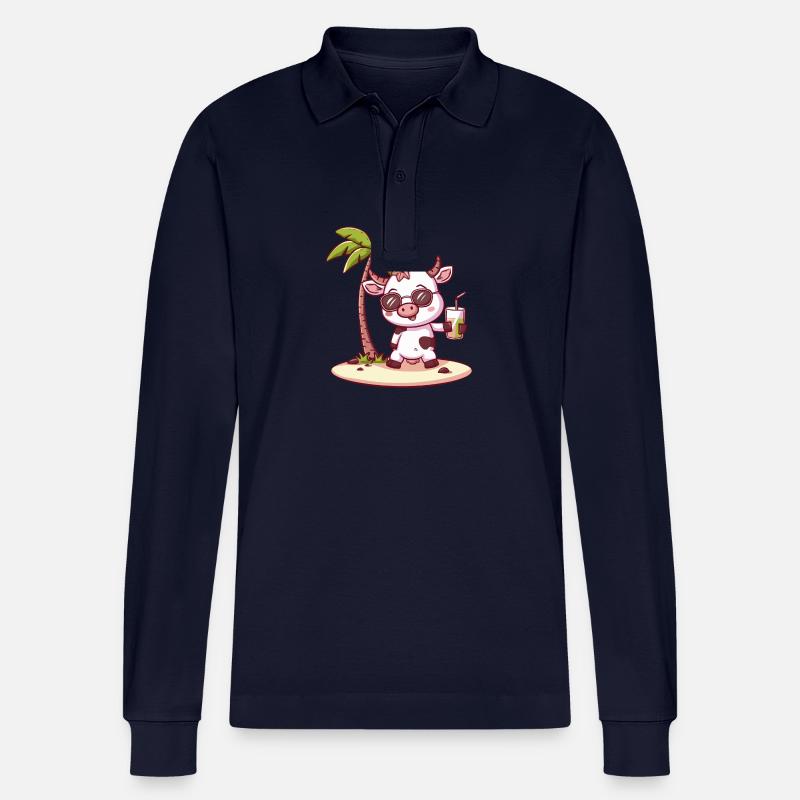 Kuh Sommer Strand Comic - Stanley/Stella Unisex Bio-Langarm-Poloshirt Prepster - Navy