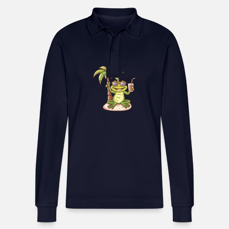 Frosch Sommer Strand Comic - Stanley/Stella Unisex Bio-Langarm-Poloshirt Prepster - Navy