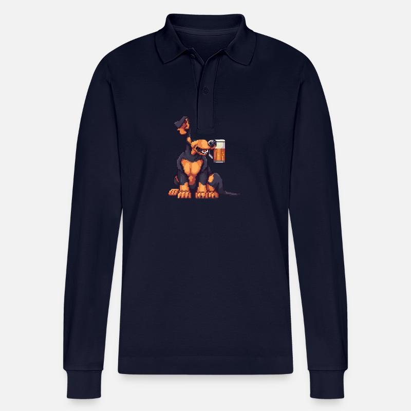 Dobermann Hund Bier Pixel - Stanley/Stella Unisex Bio-Langarm-Poloshirt Prepster - Navy