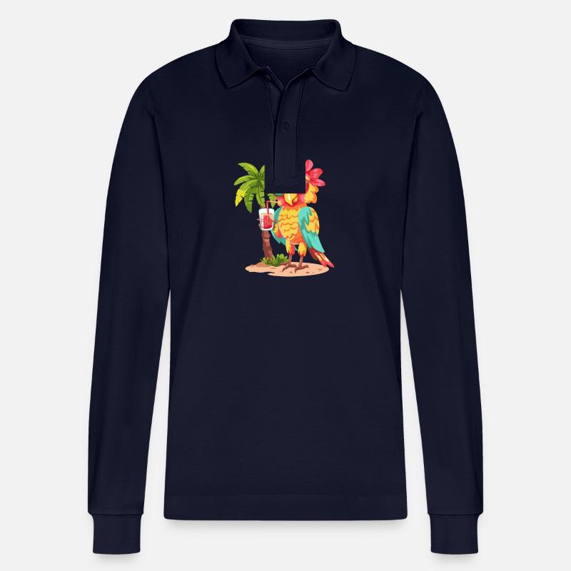 Papagei Sommer Strand Comic - Stanley/Stella Unisex Bio-Langarm-Poloshirt Prepster - Navy