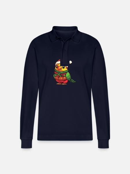 Parrot Christmas Comic - Stanley/Stella Organic Unisex Long-Sleeved Polo Shirt Prepster - navy