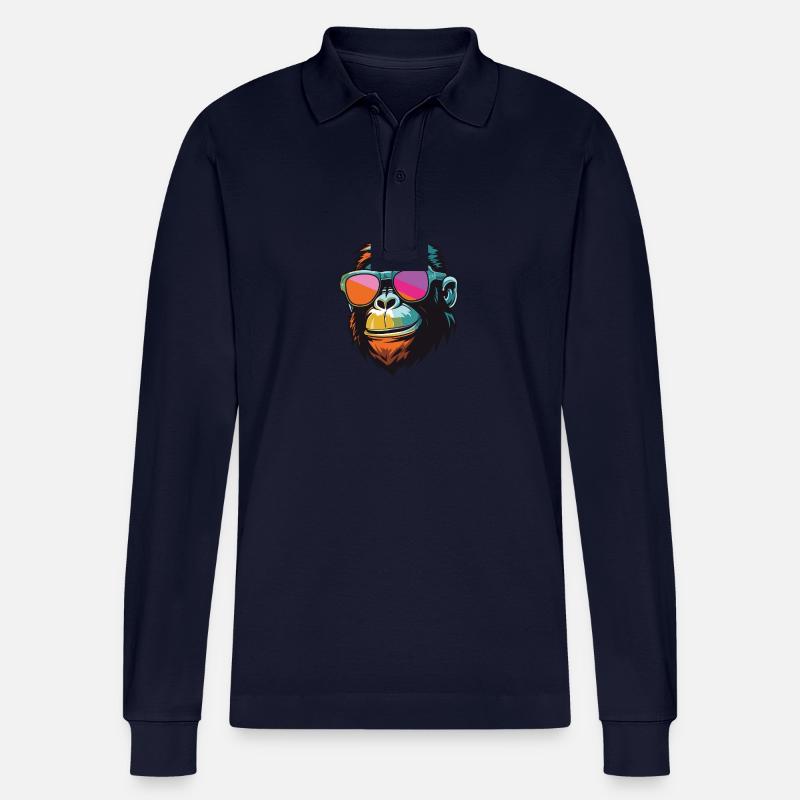 Affe Kopf Cool Monkey - Stanley/Stella Unisex Bio-Langarm-Poloshirt Prepster - Navy