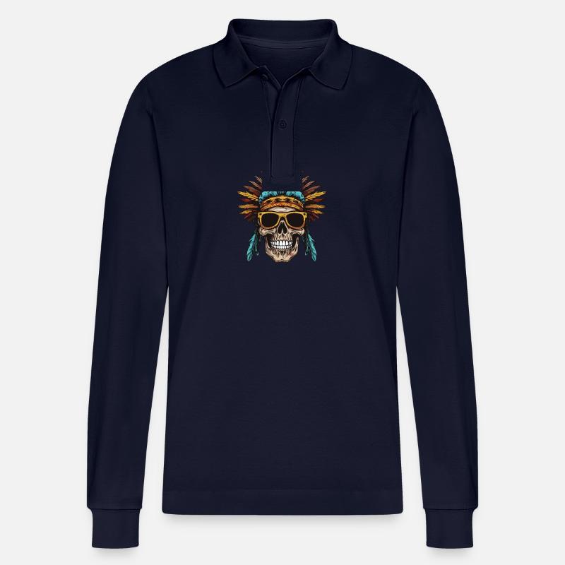 Apache Totenkopf Indianer - Stanley/Stella Unisex Bio-Langarm-Poloshirt Prepster - Navy