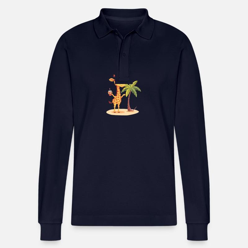 Giraffe Sommer Strand Comic - Stanley/Stella Unisex Bio-Langarm-Poloshirt Prepster - Navy