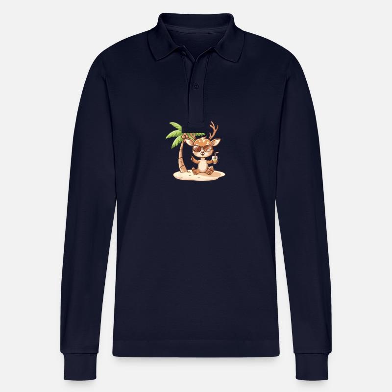 Hirsch Sommer Strand Comic - Stanley/Stella Unisex Bio-Langarm-Poloshirt Prepster - Navy