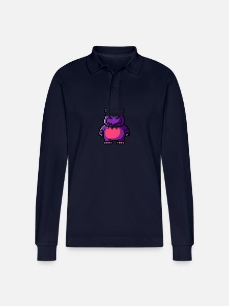 Hippopotamus Halloween Animal - Stanley/Stella Organic Unisex Long-Sleeved Polo Shirt Prepster - navy