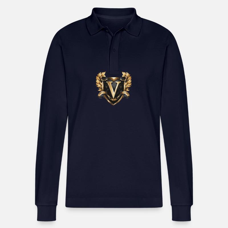 V Buchstabe Logo Krone - Stanley/Stella Unisex Bio-Langarm-Poloshirt Prepster - Navy