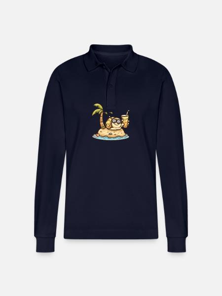 Snail Summer Vacation - Stanley/Stella Organic Unisex Long-Sleeved Polo Shirt Prepster - navy