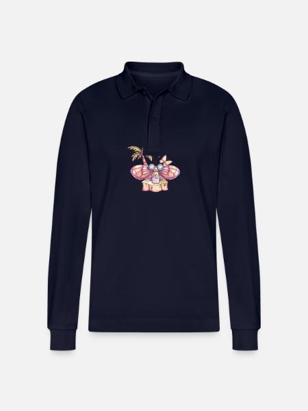 Sommerfugl sommerferie - Stanley/Stella Prepster økologisk unisex langærmet poloshirt - marineblå