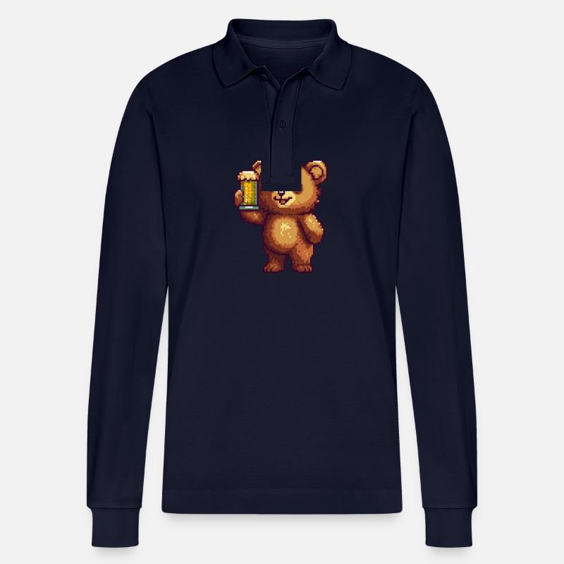 Bär Bier Pixel - Stanley/Stella Unisex Bio-Langarm-Poloshirt Prepster - Navy