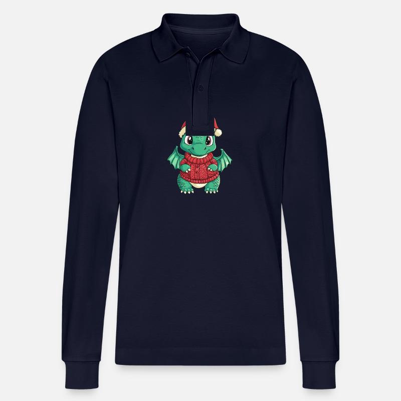 Drache Weihnachten Comic - Stanley/Stella Unisex Bio-Langarm-Poloshirt Prepster - Navy