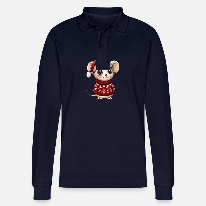 Maus Weihnachten Comic - Stanley/Stella Unisex Bio-Langarm-Poloshirt Prepster - Navy