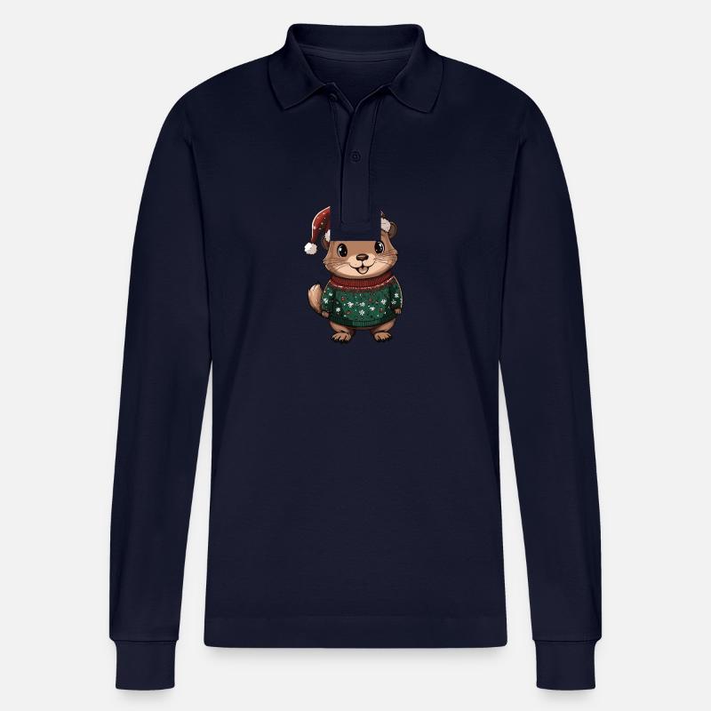 Biber Weihnachten Comic - Stanley/Stella Unisex Bio-Langarm-Poloshirt Prepster - Navy