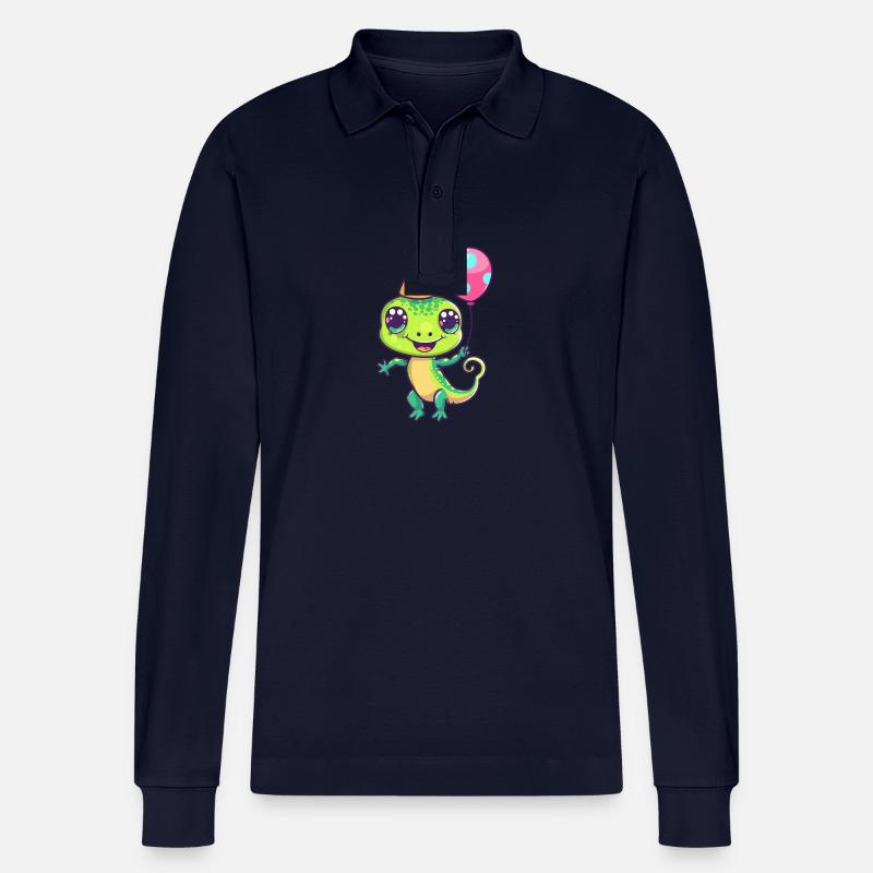 Lizard Birthday Comic - Stanley/Stella Organic Unisex Long-Sleeved Polo Shirt Prepster - navy