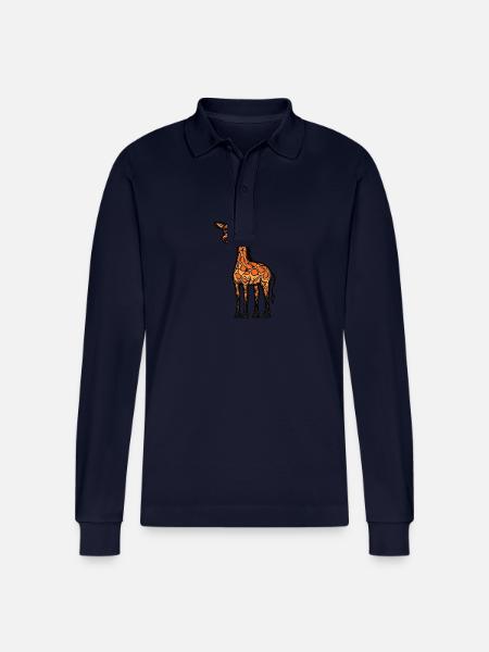 Giraffe Halloween Animal - Stanley/Stella Organic Unisex Long-Sleeved Polo Shirt Prepster - navy
