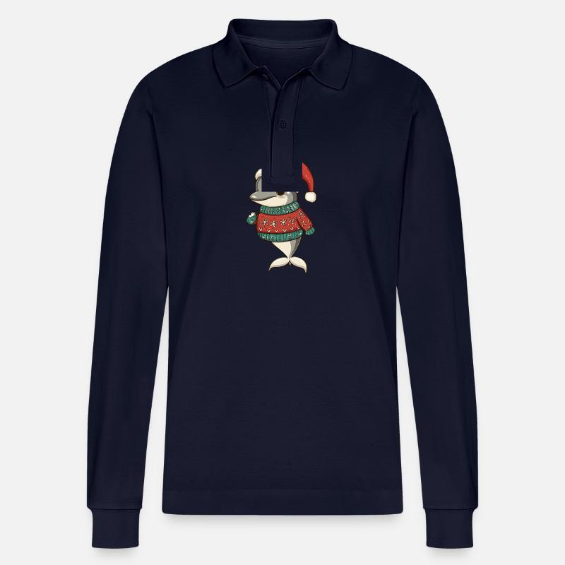 Delfin Weihnachten Comic - Stanley/Stella Unisex Bio-Langarm-Poloshirt Prepster - Navy