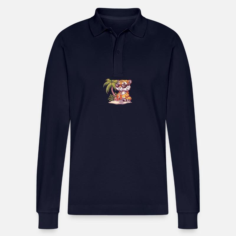 Tiger Sommer Strand Comic - Stanley/Stella Unisex Bio-Langarm-Poloshirt Prepster - Navy