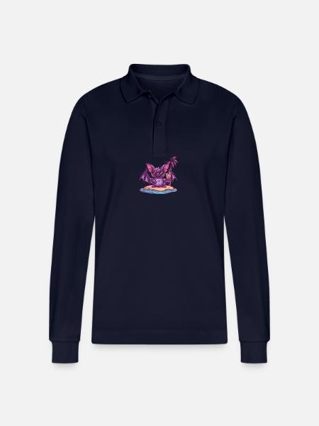 Bat Summer Beach Comic - Stanley/Stella Organic Unisex Long-Sleeved Polo Shirt Prepster - navy