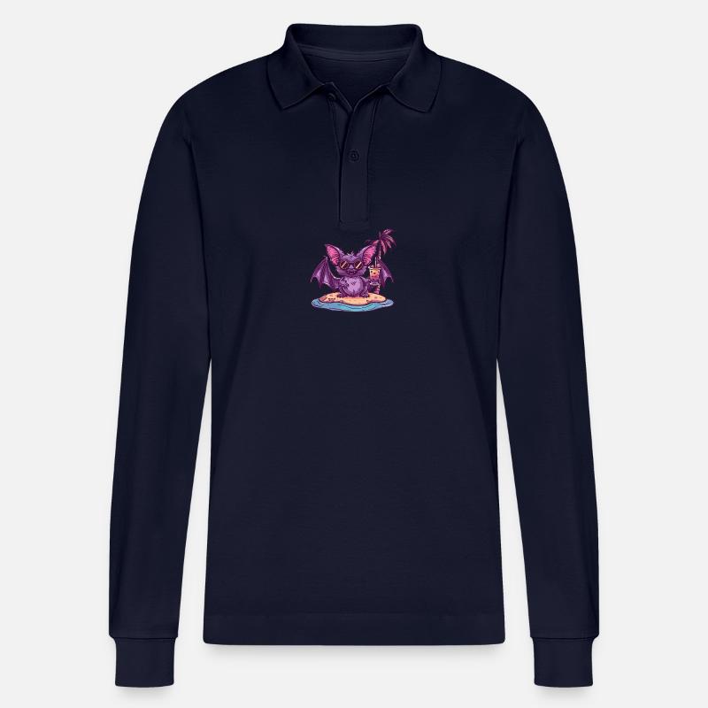 Bat Summer Beach Comic - Stanley/Stella Organic Unisex Long-Sleeved Polo Shirt Prepster - navy