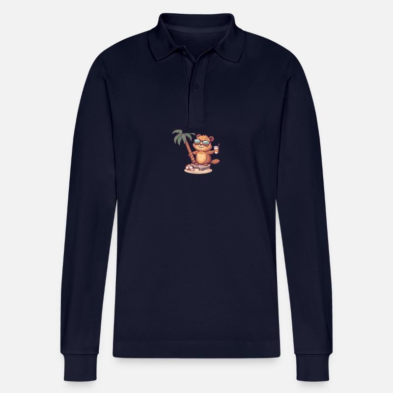 Biber Sommer Strand Comic - Stanley/Stella Unisex Bio-Langarm-Poloshirt Prepster - Navy