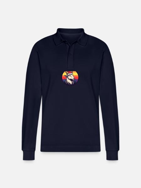 Mountain Goat Christmas Christmas - Stanley/Stella Organic Unisex Long-Sleeved Polo Shirt Prepster - navy
